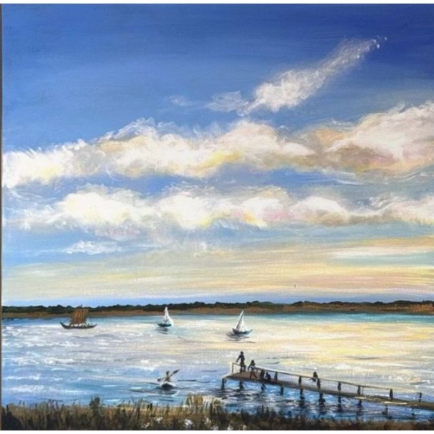 " Vigen strand Roskilde - sommeraften" 50x50 cm 